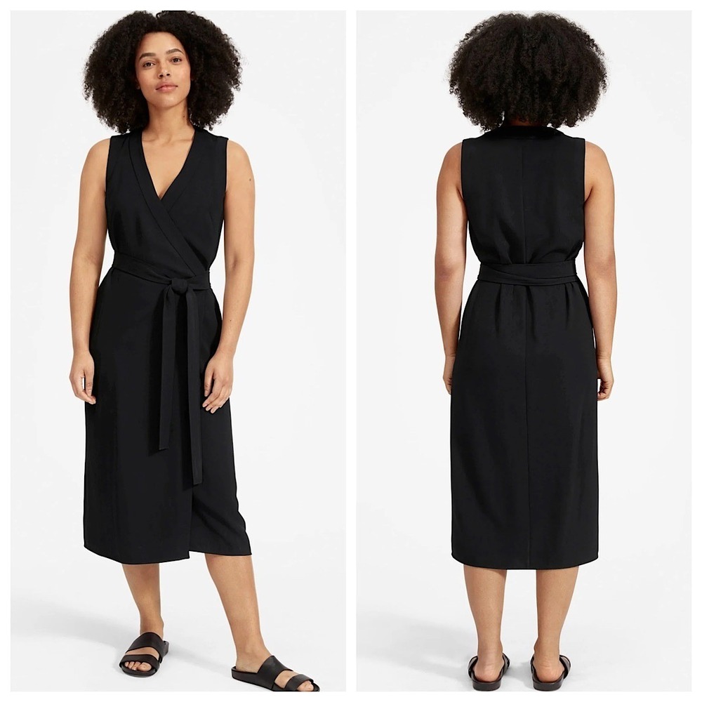 Everlane Japanese GoWeave‎ Wrap Dress Womens Sz O Black Sleeveless V-Neck T
